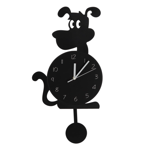 Horloge murale chien avec pendule, noire