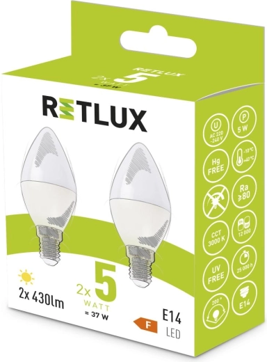 Ampoule LED Retlux C37 E14 blanc chaud 5 W - 2 pièces