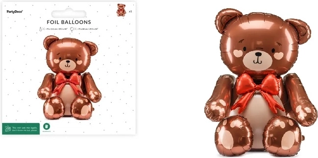 Ballon aluminium sur pied Ourson avec nœud rouge 75 × 84 cm