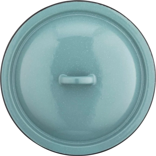 Couvercle émaillé 20 cm vert sauge avec décor moucheté