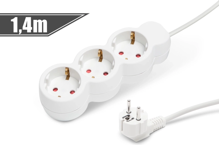 Rallonge électrique blanche avec 3 prises, 1,4 m