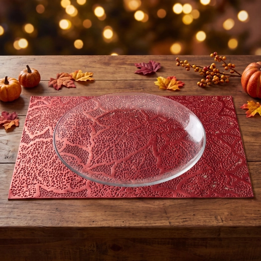 Set de table sous-assiette à motif de feuilles en PVC, or rose