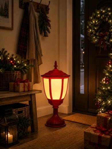 Lanterne LED de Noël de 55 cm rouge avec lumière blanche chaude