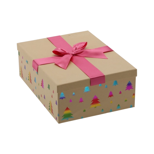 Boîte cadeau festive marron avec nœud rose 28,5 × 20 × 8,5 cm - 1 pièce