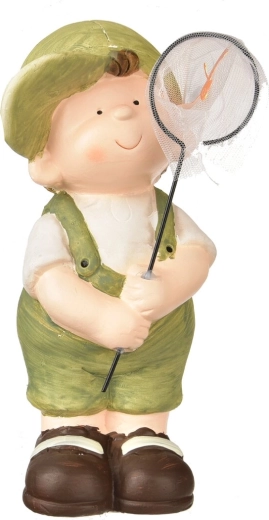 Petit garçon en céramique avec filet – figurine décorative pour l’intérieur