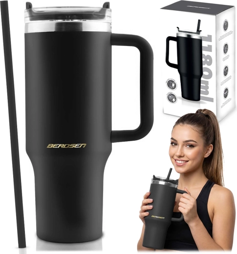 Mug isotherme Berdsen avec paille 1180 ml noir
