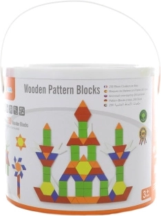 Viga cubes de construction plats en bois dans un seau, 250 pièces, Montessori