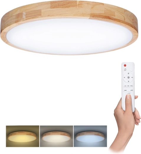 Solight luminaire LED de plafond et mural avec télécommande Solid Oak 60 W, 51 cm, dimmable, CCT 3000–6500 K