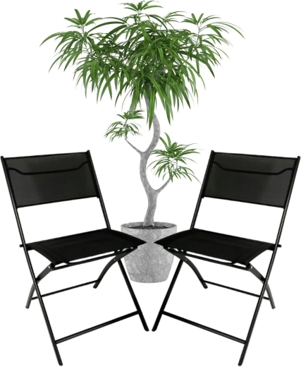 Lot de 2 chaises de jardin pliantes en métal, noir