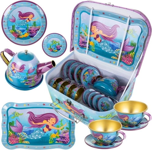 Service à thé pour enfants avec motif sirène dans une valisette (9 pièces)