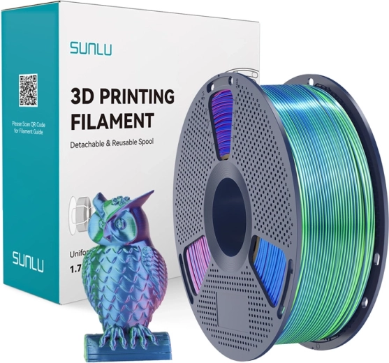 Filament Sunlu PLA+ Silk tricolore pour impression 3D bleu–vert–violet