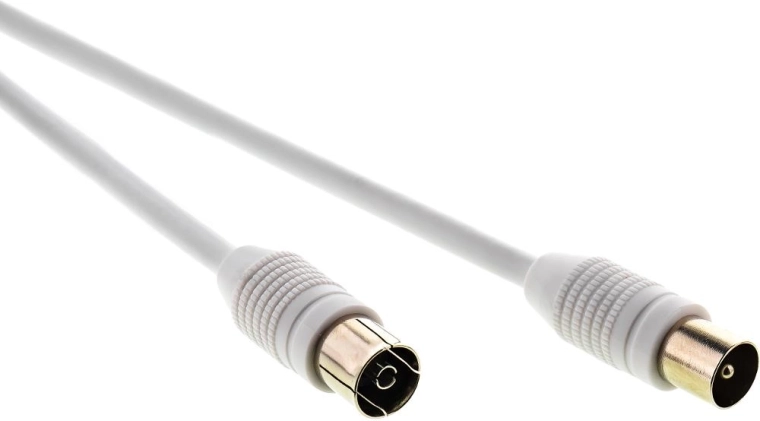 Câble coaxial d’antenne Sencor avec connecteurs IEC mâle–femelle, 7,5 m, blanc
