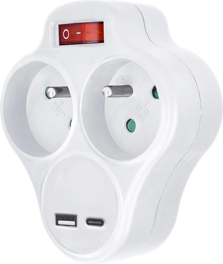 Multiprise Solight avec prises et charge rapide USB 20 W PD, blanche