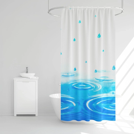 Rideau de douche avec motif de gouttes, printanier ou à carreaux - 1 pièce
