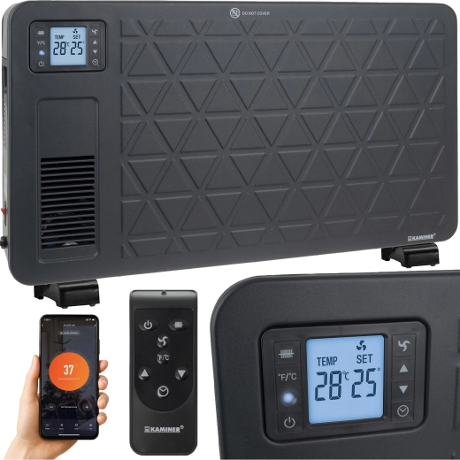 Radiateur convecteur électrique Kaminer Ziflo 2300 W avec Wi‑Fi et télécommande, noir