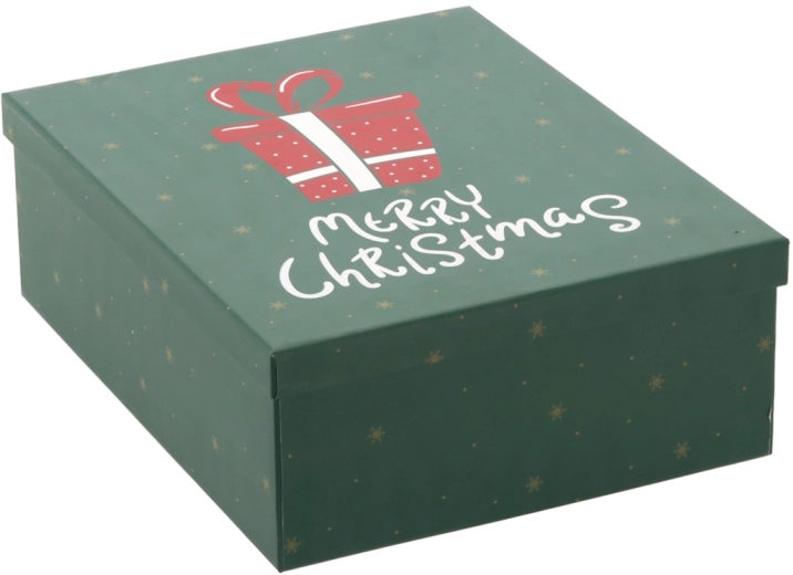 Boîte cadeau de Noël verte avec l’inscription « MERRY CHRISTMAS » - 1 pièce