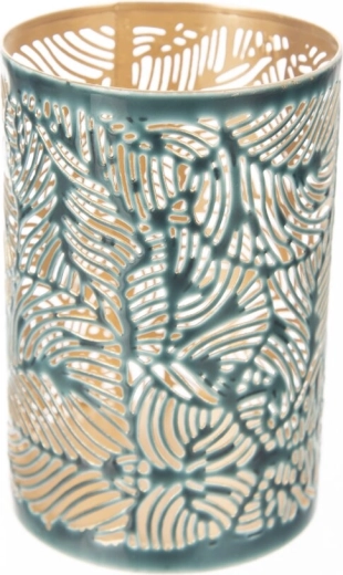 Bougeoir en métal doré et bleu 15 cm