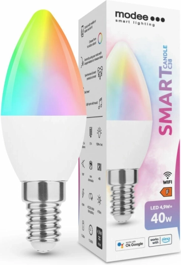 Ampoule LED intelligente E14 4,9 W, couleurs et blanc, dimmable – MODEE Tuya Wi‑Fi Candle C38