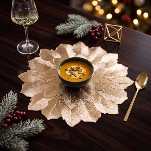 Set de table doré en forme de fleur avec effet métallisé, 38 cm