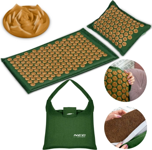 Tapis d’acupression avec coussin NEO SPORT vert-doré