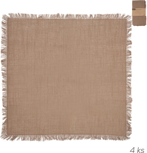 Serviettes en coton dans une teinte brun naturel avec franges 45 × 45 cm, 4 pièces