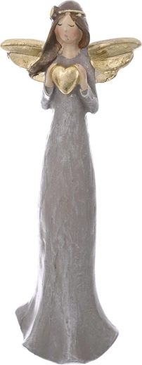 Statuette décorative d’ange avec cœur gris et or