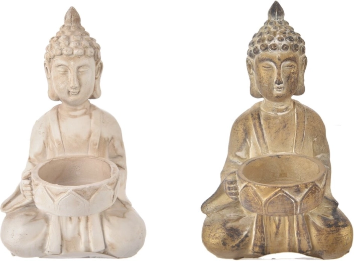 Photophore Bouddha en polyrésine 9 × 9 × 14 cm (2 variantes)