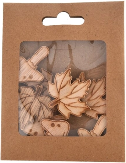 Décorations en bois champignons et feuilles – 8 pcs