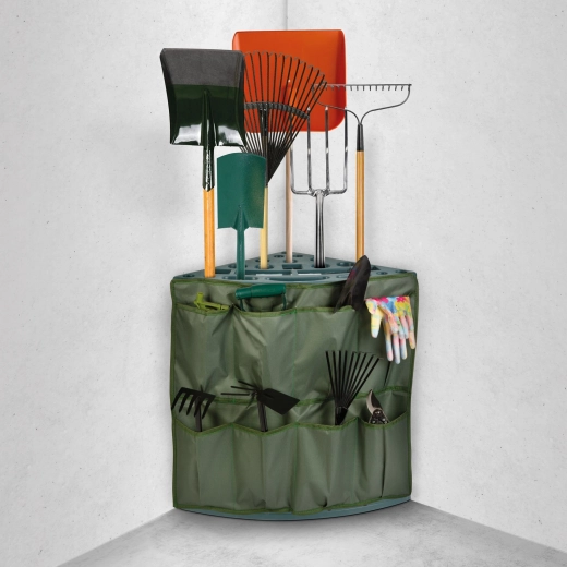 Organiseur d’angle en plastique pour outils de jardin