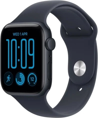 Apple Watch SE 3 GPS 44 mm en aluminium couleur minuit avec bracelet sport bleu foncé S/M