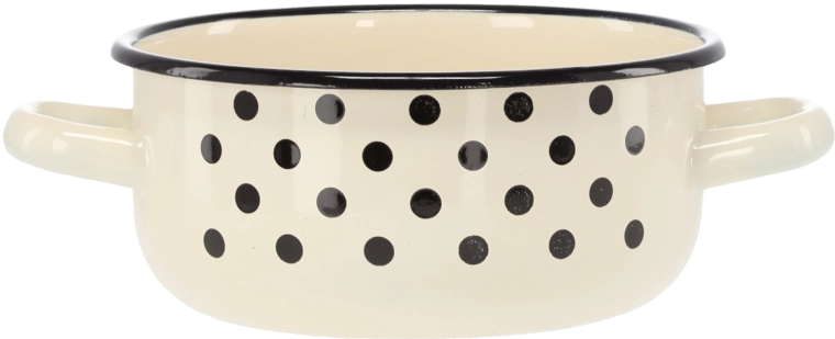 Casserole émaillée avec deux poignées 1,5 l, 16 cm, blanche à pois