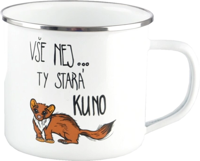 Tasse émaillée avec motif de martre 500 ml blanche