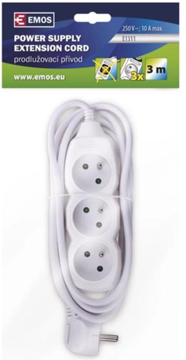 Rallonge électrique avec 3 prises, 3 m, blanche