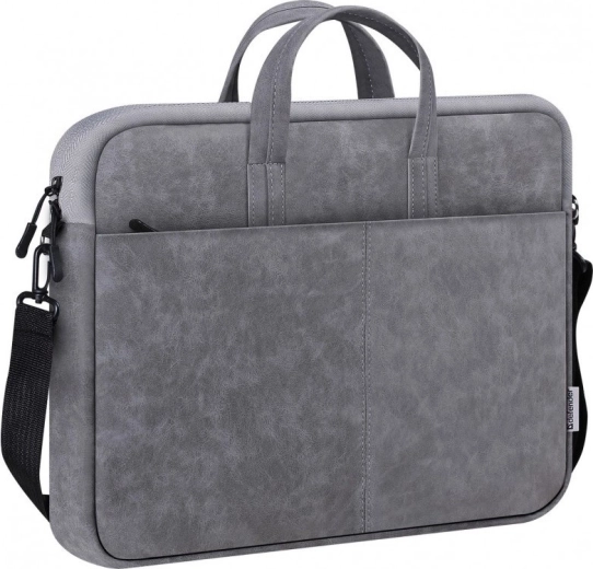 Sacoche d’ordinateur portable grise 15,6″ en cuir éco