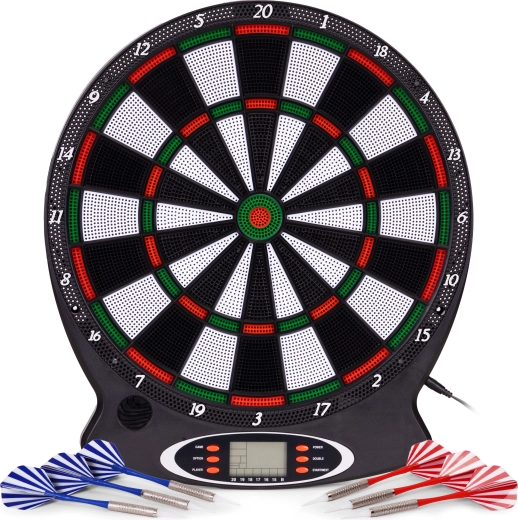 Cible électronique pour fléchettes avec LCD, 38 cm, 18 jeux, set avec 6 fléchettes