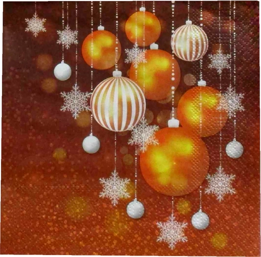 Serviettes de Noël avec boules dorées 33 × 33 cm, 3 plis - 1 pièce