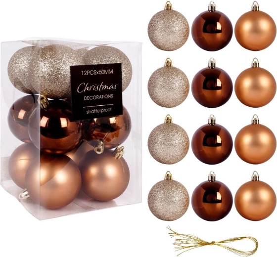 Boules de Noël incassables dans des tons ambrés, 6 cm - 12 pièces