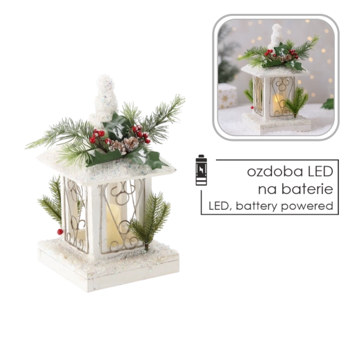 Lanterne LED de Noël avec bougie blanche 17 × 17 × 32 cm