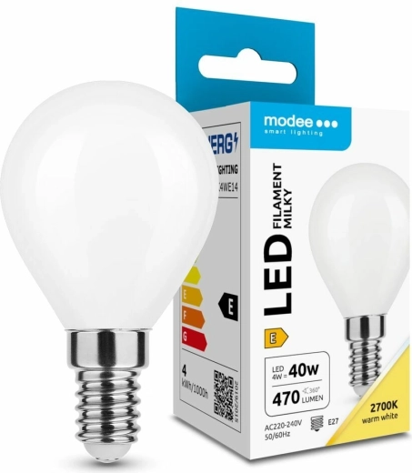 Modee ampoule LED Filament Milky Globe Mini G45 4 W E14 blanc chaud