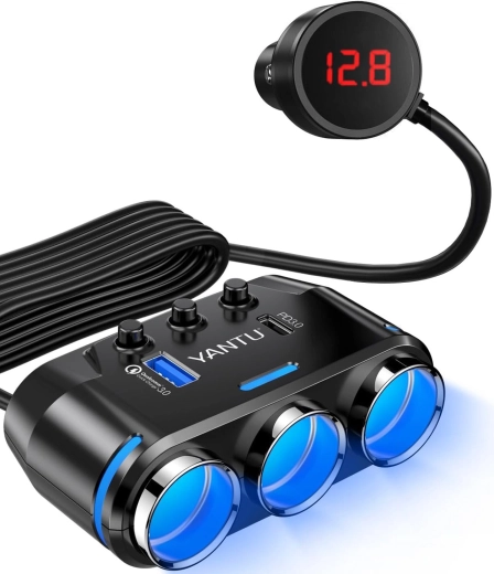 Répartiteur d’allume-cigare Yantu avec 3 prises, USB et USB‑C - 1 pièce