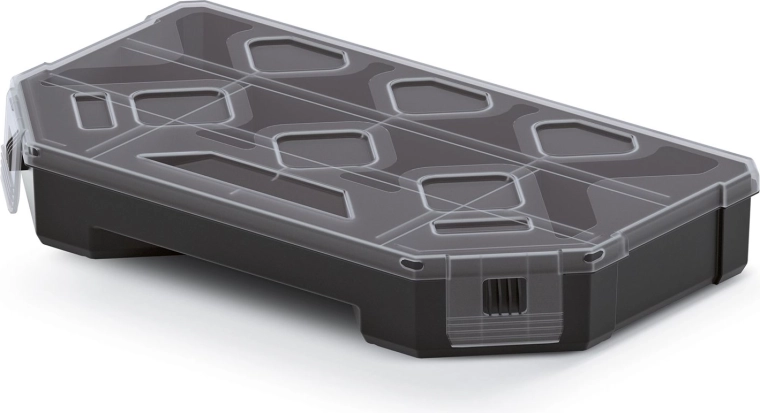 Organiseur avec cloisons 243 × 142 × 40 mm, noir avec couvercle transparent