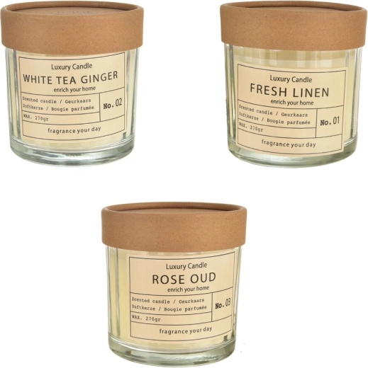 Bougie parfumée en verre au design kraft 10 × 10 cm (3 variantes)