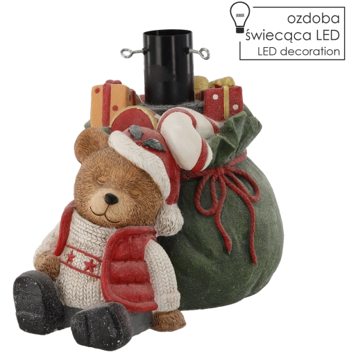 Support pour sapin de Noël Ours en peluche avec sac de cadeaux LED