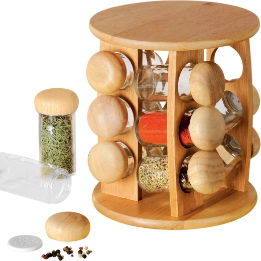 Orion présentoir rotatif en bois pour épices avec 12 pots - 13 pièces