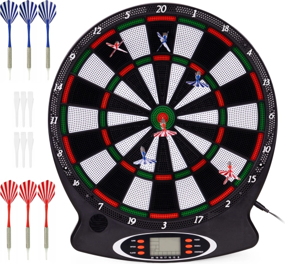 Cible électronique de fléchettes avec écran LCD de 38 cm, 18 jeux et 6 fléchettes