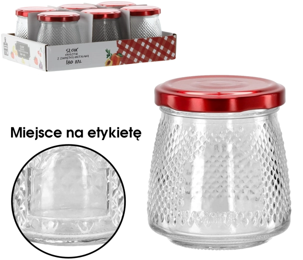 Bocal en verre 180 ml avec couvercle métallique rouge