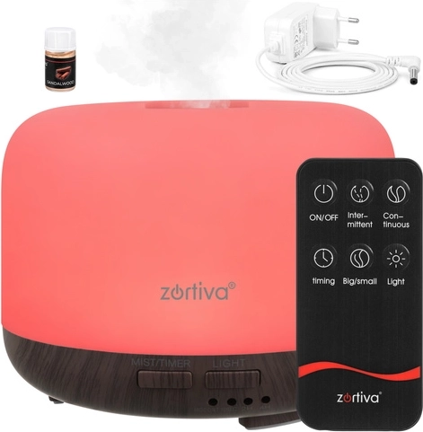 Zortiva humidificateur d’air ultrasonique et diffuseur d’arômes avec éclairage LED et télécommande - 1 pièce