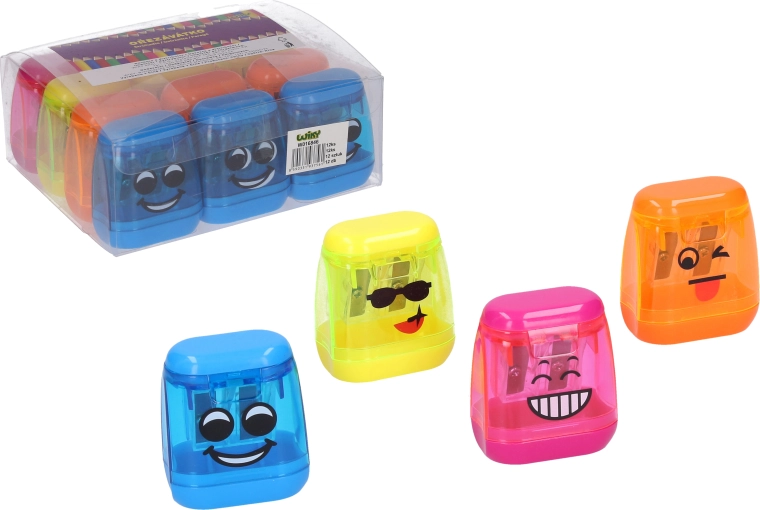 Taille-crayon transparent avec smiley pour deux crayons - 1 pièce