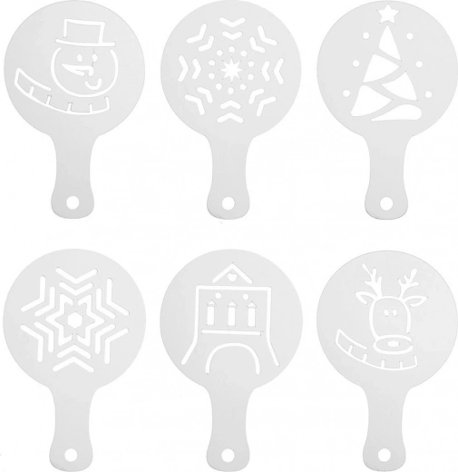 Pochoirs de Noël pour café et desserts, lot de 6 pièces