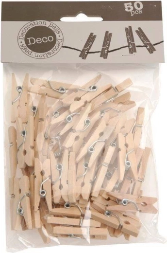 Mini pinces décoratives en bois 2,5 cm, 50 pcs
